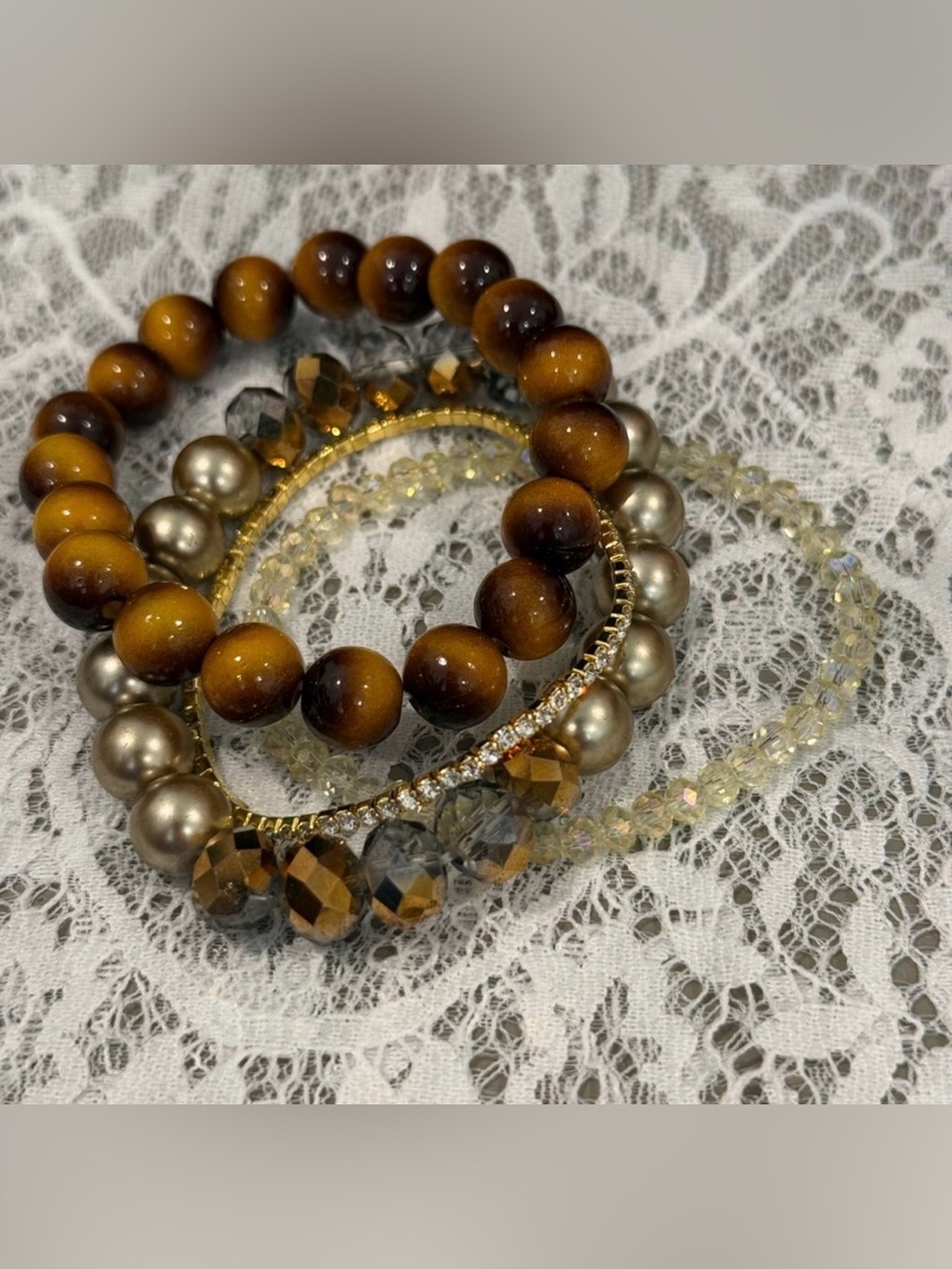 Stacked Brown and Gold Beaded Bracelet Set